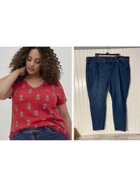 TORRID MEDIUM RISE JEANS 24SHORT & TORRID PINEAPPLE PRINT TOP